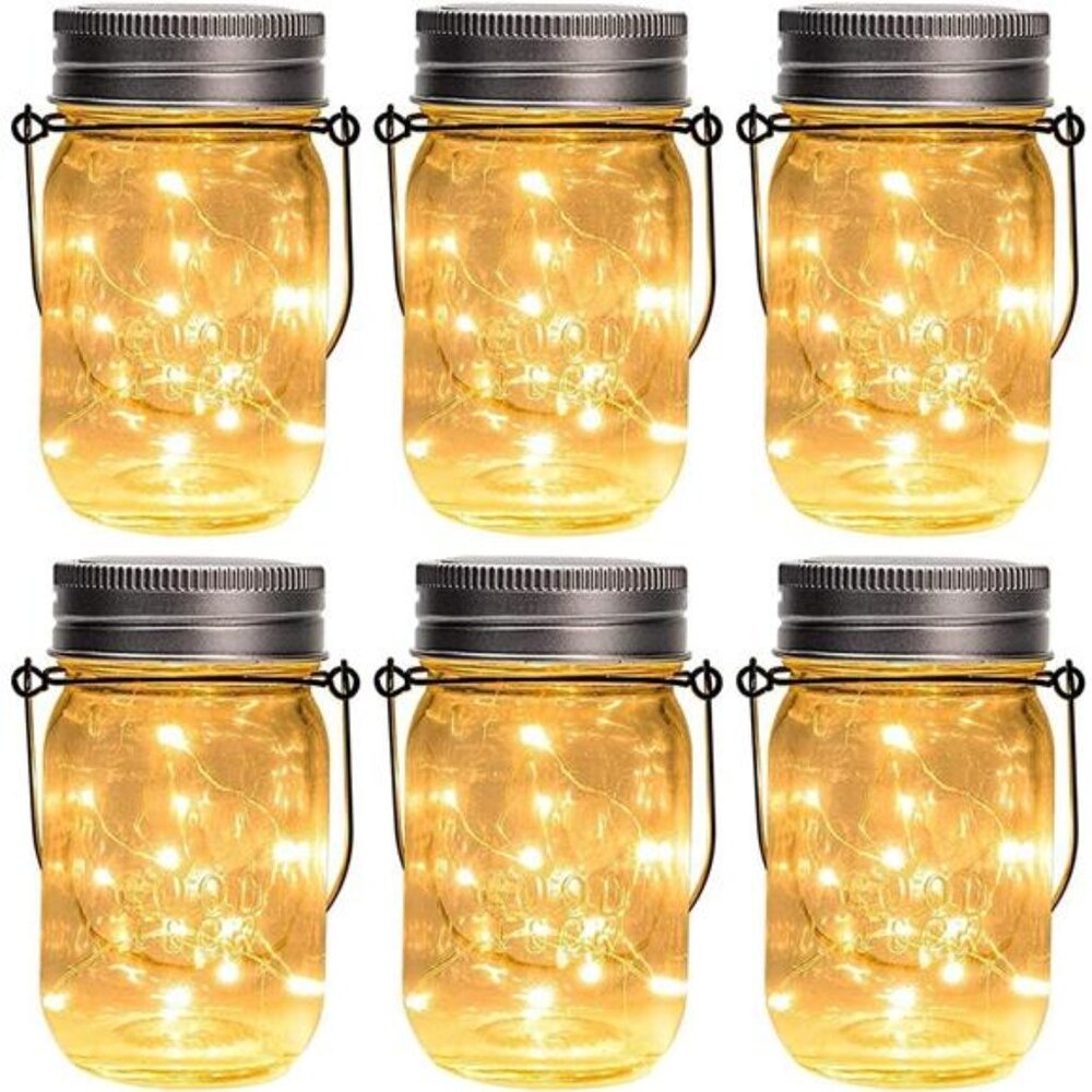 Hanging Mason Jar Solar Lights, 6 Pack 30 Led Hanging Solar Lanterns